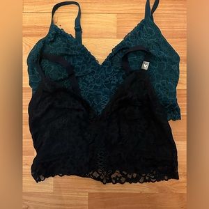 2 Victoria’s Secret bralettes lace unlined L green and black
